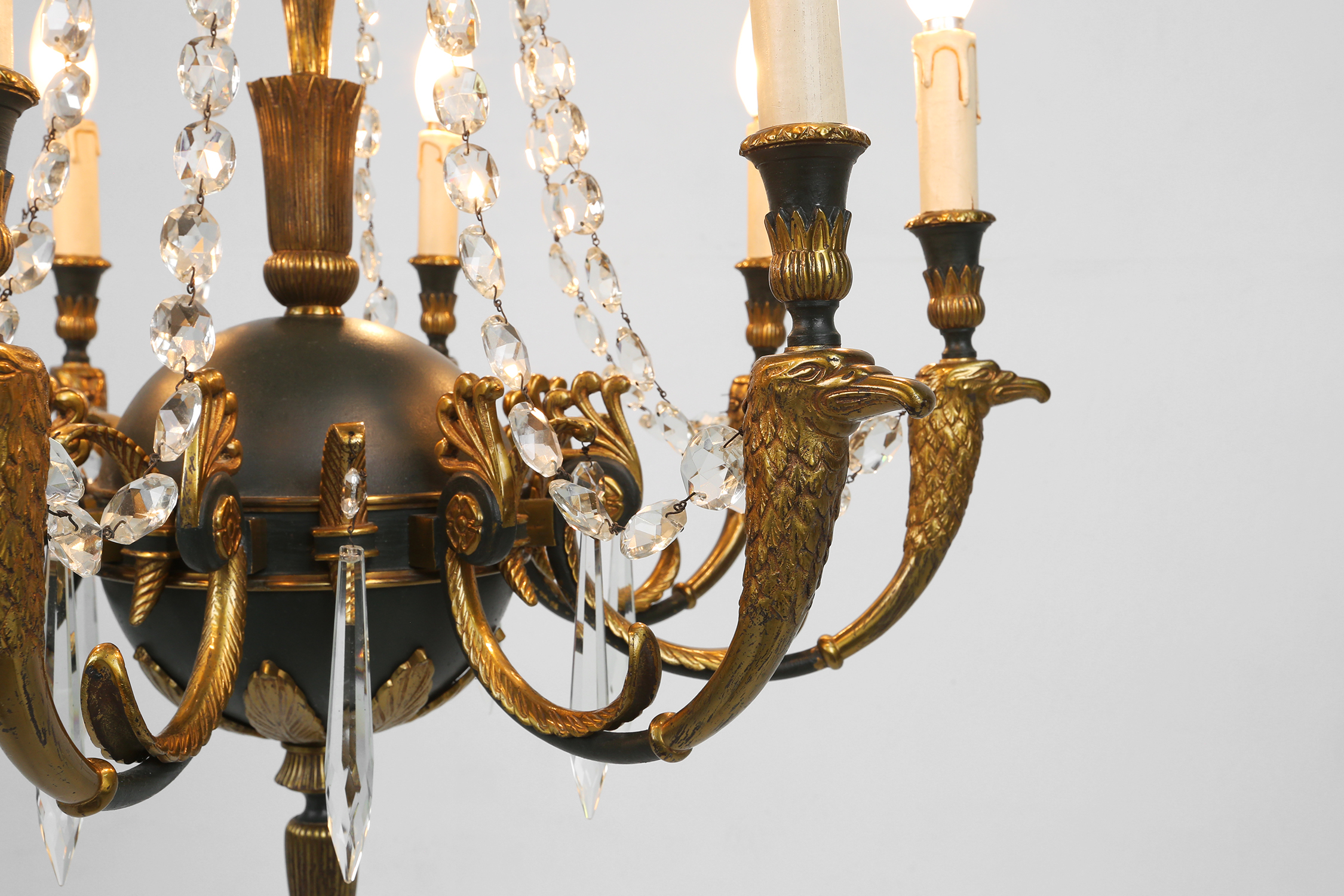 Impressive set of a large bronze Empire Chandelier with 2 wall lights, Belgium ca. 1950thumbnail